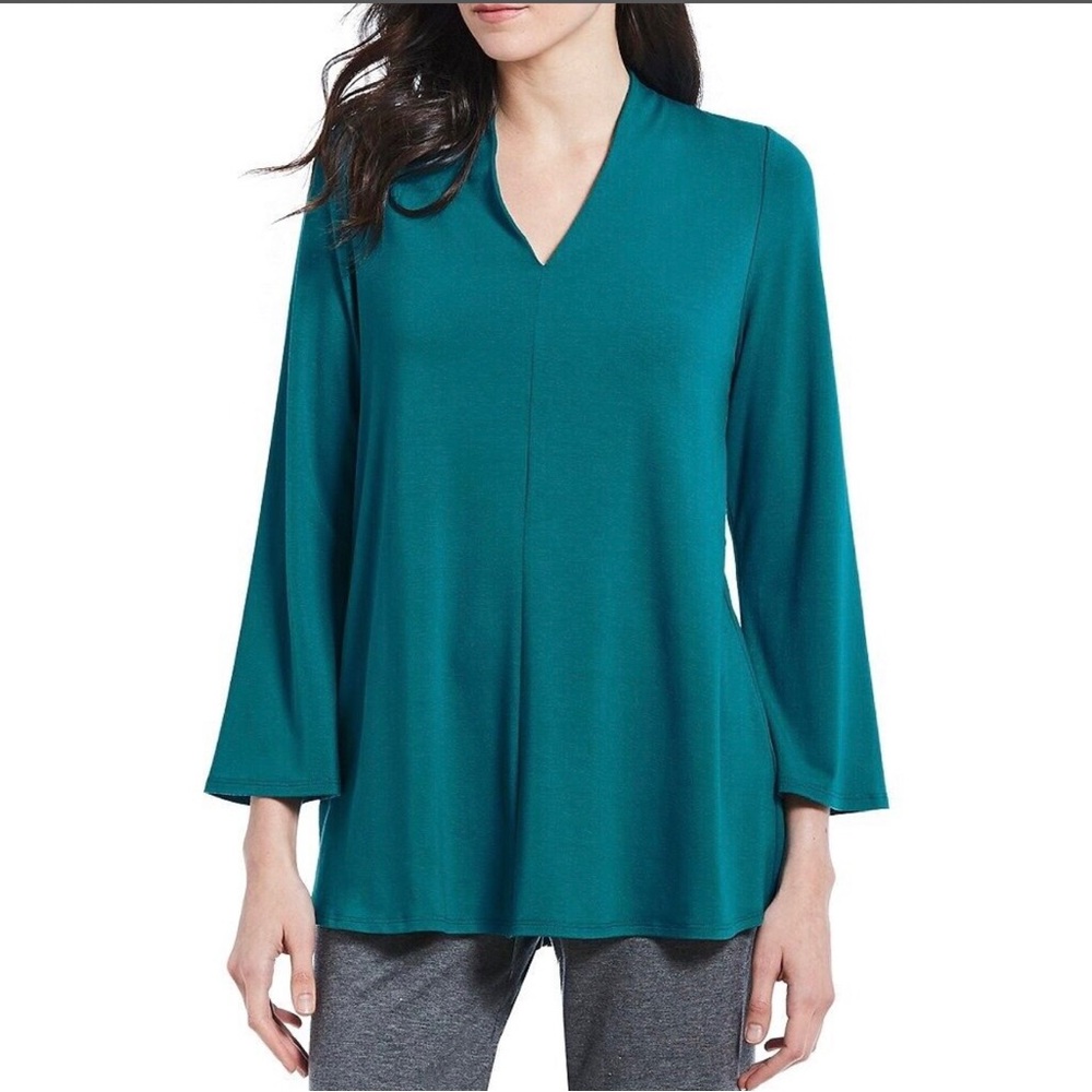 FINAL PRICE  Eileen Fisher Teal Viscose Jersey V Neck Tunic Top Size XL